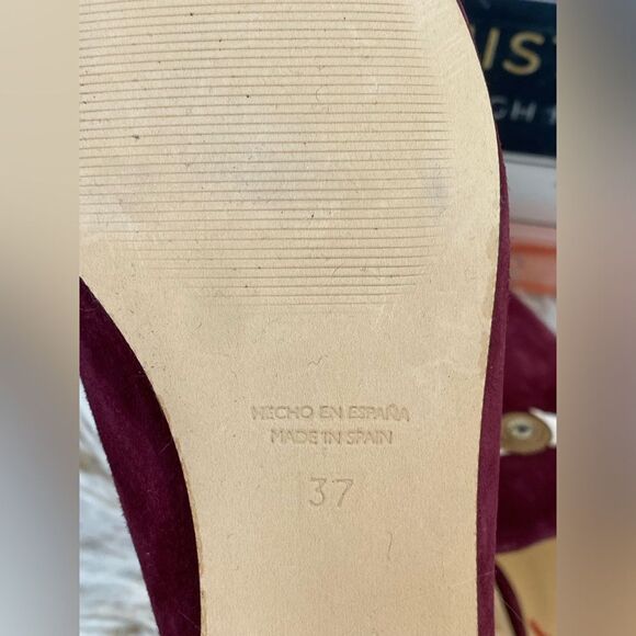 Anthropologie Embroidered Eye Burgundy Mules Sz 37 - Picture 6 of 6